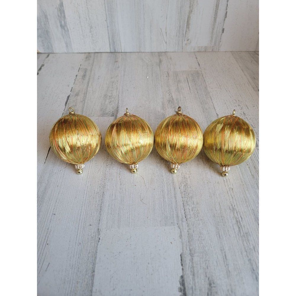 Golden orange satin glitter ball set‎ ornament Xmas unique colorful